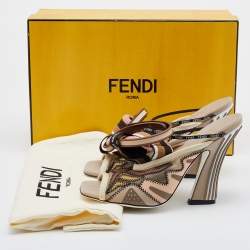 Pre Owned Fendi Multicolor Fabric and Mesh FF Freedom Patchwork Ankle Strap Sandals Size 37