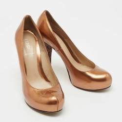 Pre Owned Fendi Metallic Brown Platform FF Superstar Pumps Size 38