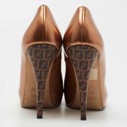 Pre Owned Fendi Metallic Brown Platform FF Superstar Pumps Size 38
