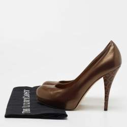 Pre Owned Fendi Metallic Brown Leather Platform FF Pumps Size 38