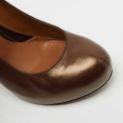 Pre Owned Fendi Metallic Brown Leather Platform FF Pumps Size 38