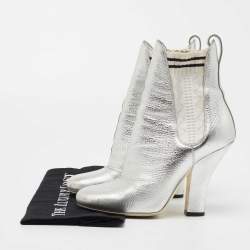 Pre Owned Fendi Silver Leather Marie Antoinette Ankle Boots Size 39