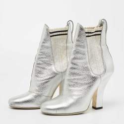 Pre Owned Fendi Silver Leather Marie Antoinette Ankle Boots Size 39