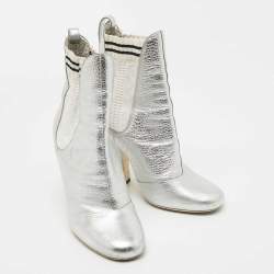 Pre Owned Fendi Silver Leather Marie Antoinette Ankle Boots Size 39