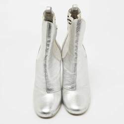 Pre Owned Fendi Silver Leather Marie Antoinette Ankle Boots Size 39