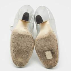 Pre Owned Fendi Silver Leather Marie Antoinette Ankle Boots Size 39