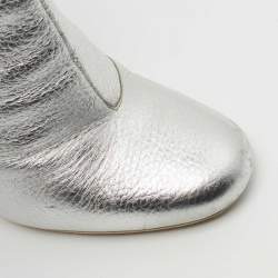 Pre Owned Fendi Silver Leather Marie Antoinette Ankle Boots Size 39
