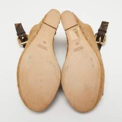 Pre Owned Fendi Brown Zucca Canvas Espadrille Wedge Platform Slingback Sandals Size 35