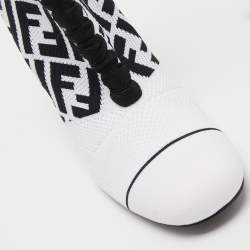 Pre Owned Fendi White/Black Knit Fabric Rockoko Ankle Boots Size 37