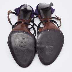 Pre Owned Fendi Multicolor Leather and Fabric Caged Ankle Strap Sandals Size 36.5