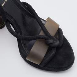 Pre Owned Fendi Black Suede Metal Caged Heel Ankle Strap Platform Sandals Size 37