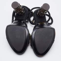Pre Owned Fendi Black Suede Metal Caged Heel Ankle Strap Platform Sandals Size 37
