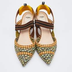 Pre Owned Fendi Multicolor Fabric Colibri Pointed Toe Slingback Pumps Size 41