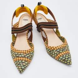 Pre Owned Fendi Multicolor Fabric Colibri Pointed Toe Slingback Pumps Size 41