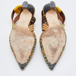 Pre Owned Fendi Multicolor Fabric Colibri Pointed Toe Slingback Pumps Size 41