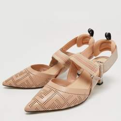 مملوكة مسبقًا Fendi Beige FF Perforated Leather Colibri Slingback Pumps Size 38