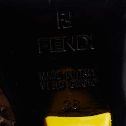 Pre Owned Fendi Cream/Black Python Embossed Leather Peep Toe Platform Slingback Pumps Size 38