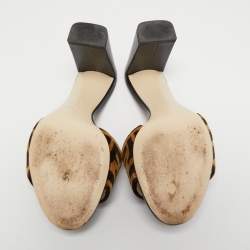 Pre Owned  Fendi Brown/Black Zucca Velvet And Leather Slip On Slides Size 39