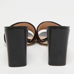 Pre Owned  Fendi Brown/Black Zucca Velvet And Leather Slip On Slides Size 39