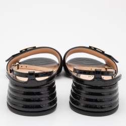 Pre Owned Fendi Black Croc Embossed Leather Promenade Ankle Strap Sandals Size 35