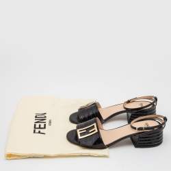 Pre Owned Fendi Black Croc Embossed Leather Promenade Ankle Strap Sandals Size 35