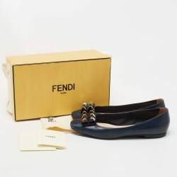 Pre Owned Fendi  Navy Blue Leather Studded Ballet Flats Size 41