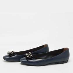 Pre Owned Fendi  Navy Blue Leather Studded Ballet Flats Size 41