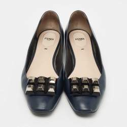 Pre Owned Fendi  Navy Blue Leather Studded Ballet Flats Size 41
