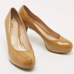 Pre Owned Fendi Beige Patent Leather Zucca Heel Platform Pumps Size 41