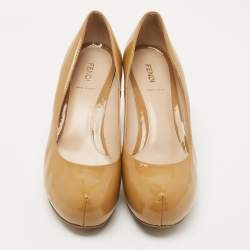Pre Owned Fendi Beige Patent Leather Zucca Heel Platform Pumps Size 41