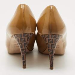 Pre Owned Fendi Beige Patent Leather Zucca Heel Platform Pumps Size 41