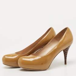 Pre Owned Fendi Beige Patent Leather Zucca Heel Platform Pumps Size 41