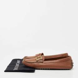 Fendi Brown Leather FF Logo Slip On Loafers Size 37
