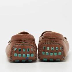 Fendi Brown Leather FF Logo Slip On Loafers Size 37