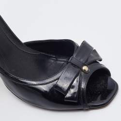 Pre Owned Fendi Black Patent Leather Bow Peep Toe D'orsay Pumps Size 38.5