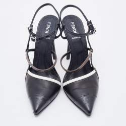 مملوكة مسبقًا Fendi Black Leather and Lizard Embossed Pointed Toe Ankle Strap Pumps Size 37