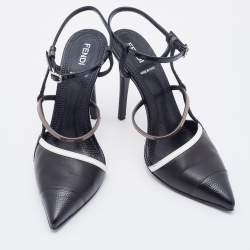 مملوكة مسبقًا Fendi Black Leather and Lizard Embossed Pointed Toe Ankle Strap Pumps Size 37
