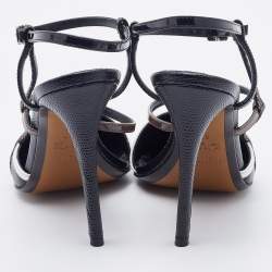 مملوكة مسبقًا Fendi Black Leather and Lizard Embossed Pointed Toe Ankle Strap Pumps Size 37