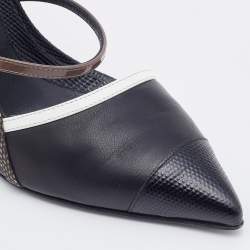مملوكة مسبقًا Fendi Black Leather and Lizard Embossed Pointed Toe Ankle Strap Pumps Size 37