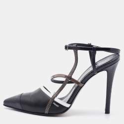 مملوكة مسبقًا Fendi Black Leather and Lizard Embossed Pointed Toe Ankle Strap Pumps Size 37