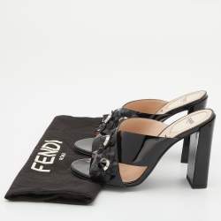 Fendi Black Patent Leather Flowerland Criss Cross Slide Sandals Size 37