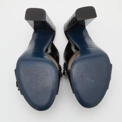 Fendi Black Patent Leather Flowerland Criss Cross Slide Sandals Size 37
