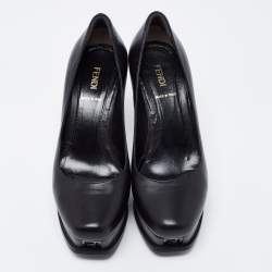 Pre Owned Fendi Black Leather Fendista Platform Pumps Size 37