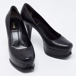 Pre Owned Fendi Black Leather Fendista Platform Pumps Size 37