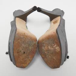 Pre Owned Fendi Metallic Glitter Fabric Fendista Peep Toe Slingback Pumps Size 38.5