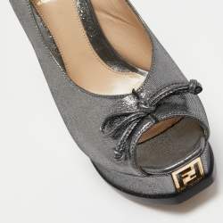 Pre Owned Fendi Metallic Glitter Fabric Fendista Peep Toe Slingback Pumps Size 38.5