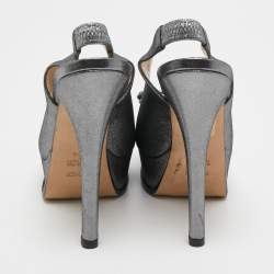 Pre Owned Fendi Metallic Glitter Fabric Fendista Peep Toe Slingback Pumps Size 38.5