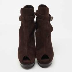 Pre Owned Fendi Brown Suede Peep Toe Platform Ankle Boots Size 36