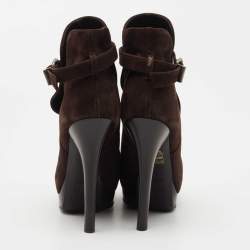 Pre Owned Fendi Brown Suede Peep Toe Platform Ankle Boots Size 36