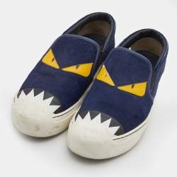 Fendi Navy Blue Calf Hair and Leather Monster Slip On Sneakers Size 38.5